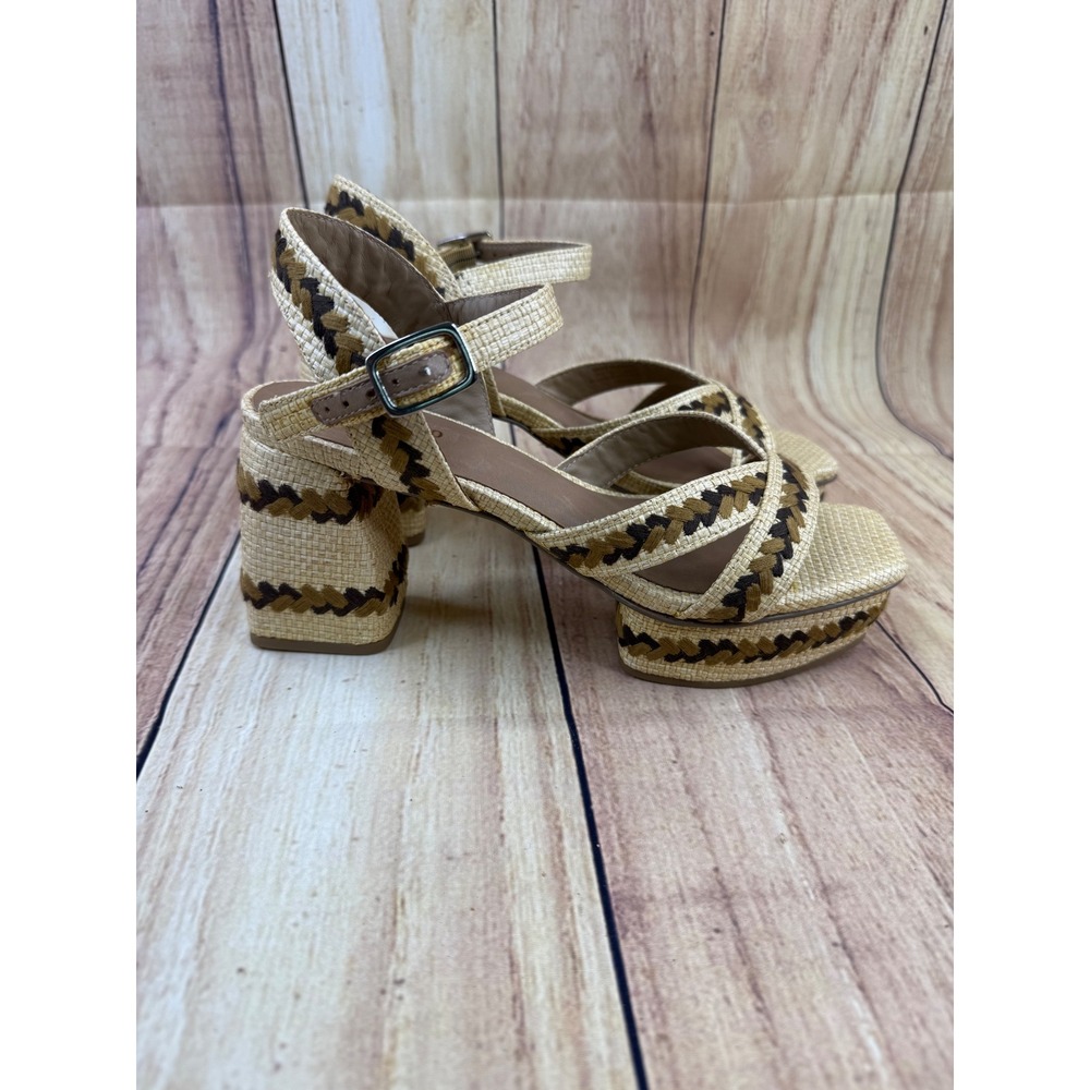 Bernardo Woven Raffia Platform Block Heel Sandals Brown Tan HB48L Made in Brazil